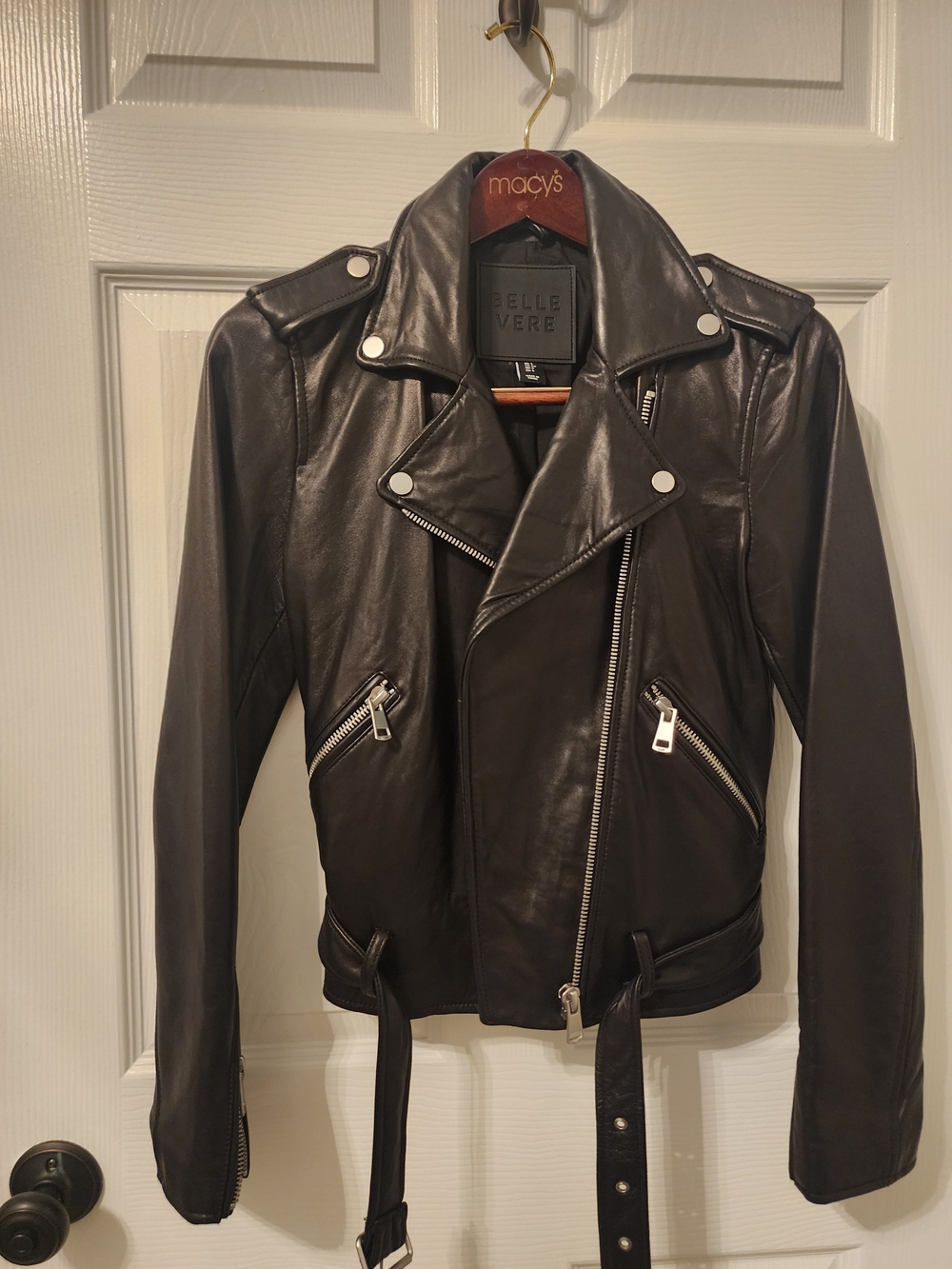Belle Vere Black Leather Biker Moto Jacket Like New Women's Size Small - Picture 12 of 12